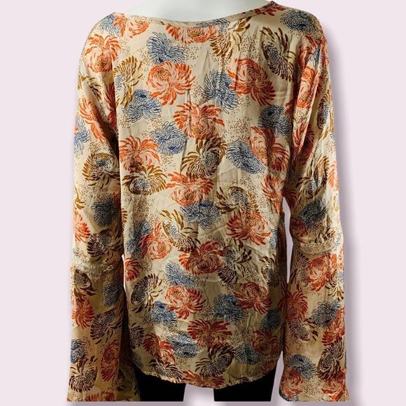 Bobeau Beige Floral Kimono Sleeve Top Boho Flowy Pullover Size M NEW - Picture 4 of 9
